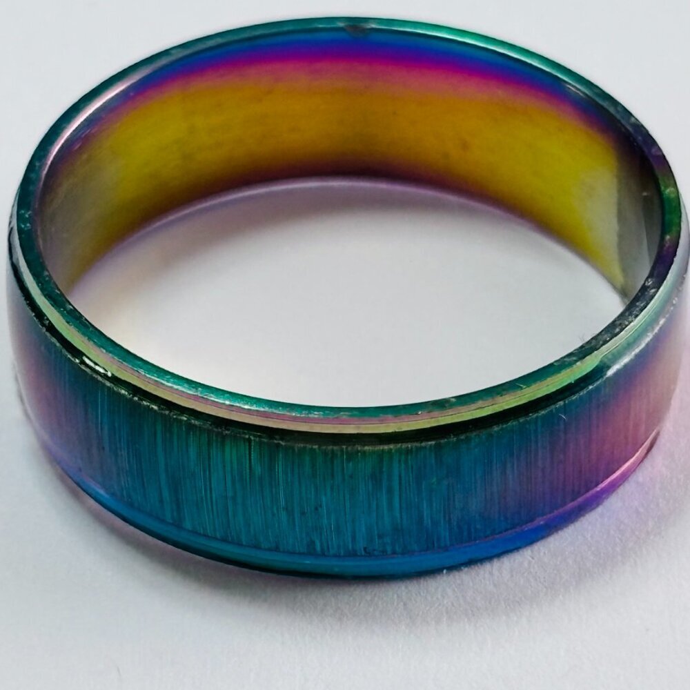 Rainbow Titanium Band Ring Oil Slick Multicolor Unisex - Picture 8 of 9